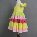 Wholesale Cotton linen fabric rainbow color baby girl dresses